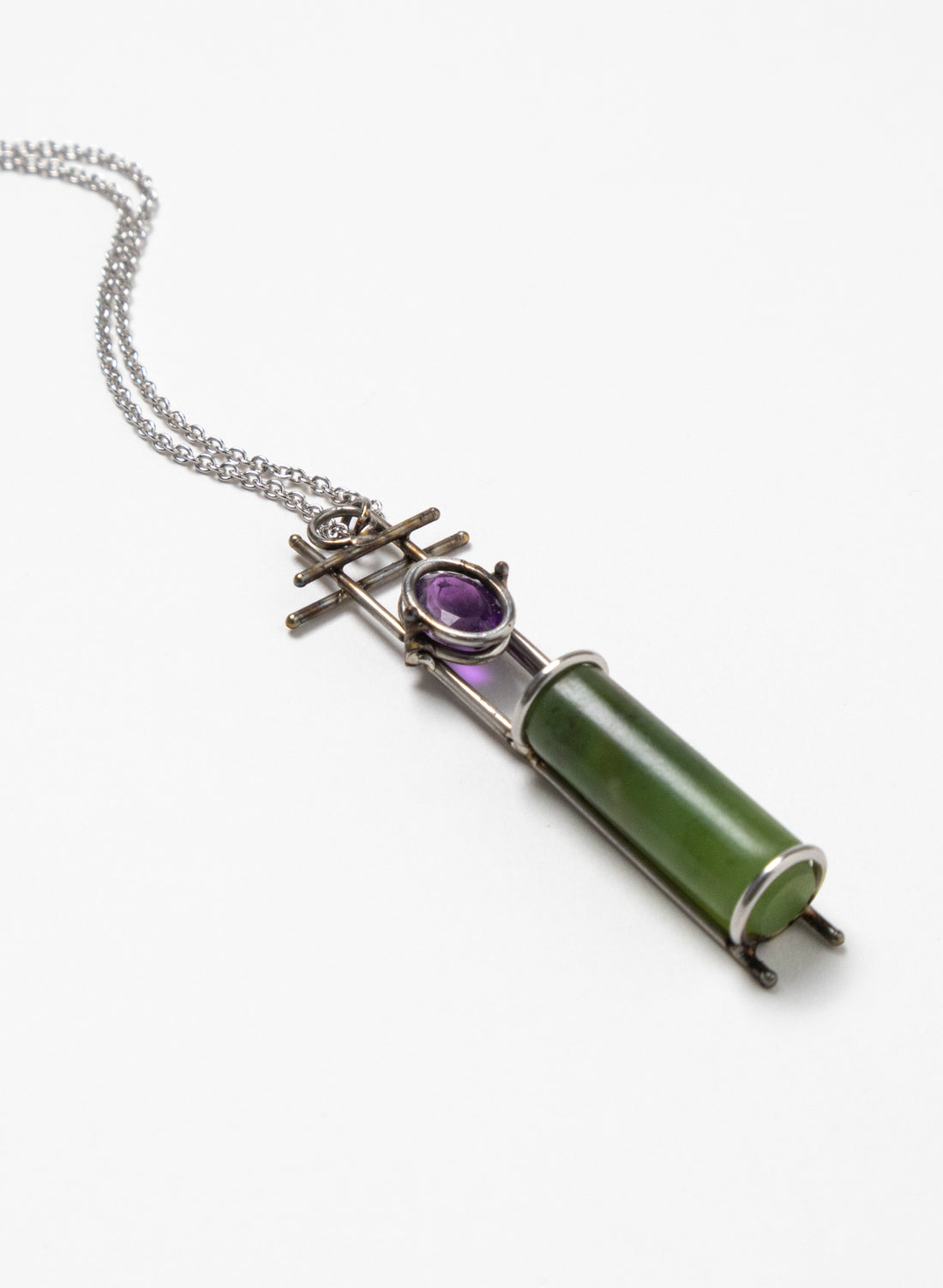 Amethyst, Pounamu, Stainless Steel and Silver Necklace