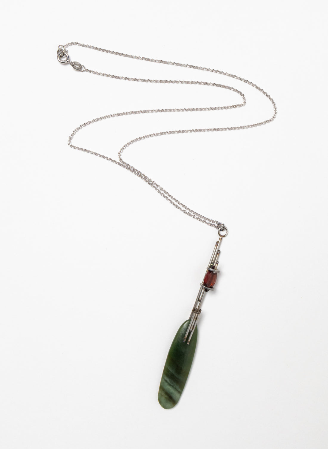 Garnet, Pounamu, Stainless Steel and Silver Necklace