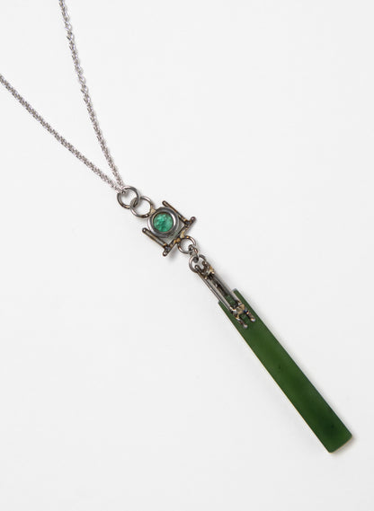 Emerald, Pounamu, Stainless Steel and Silver Necklace