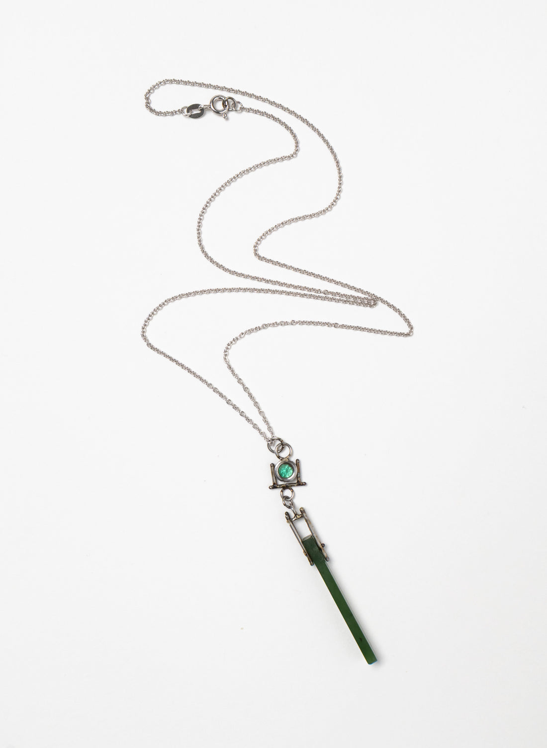 Emerald, Pounamu, Stainless Steel and Silver Necklace