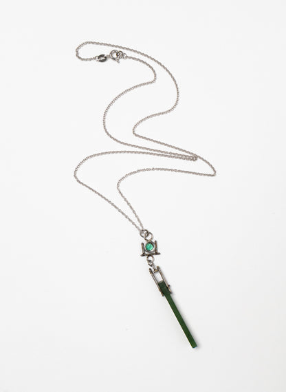 Emerald, Pounamu, Stainless Steel and Silver Necklace