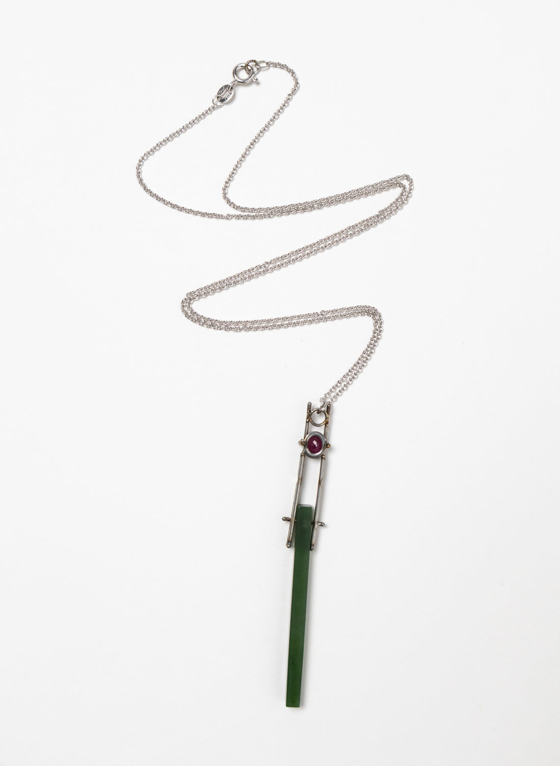 Natural Ruby, Pounamu, Stainless Steel and Silver Necklace