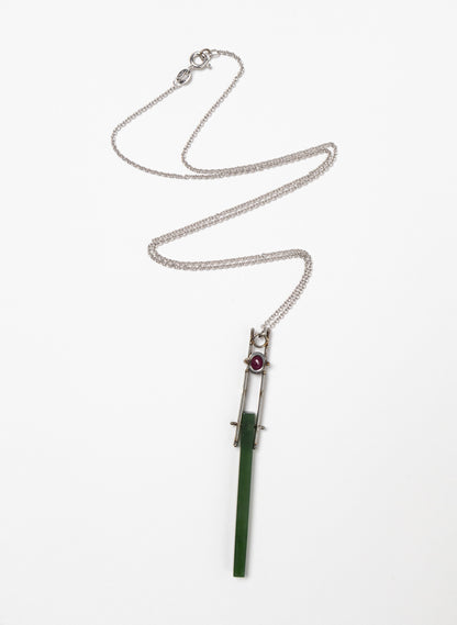 Natural Ruby, Pounamu, Stainless Steel and Silver Necklace