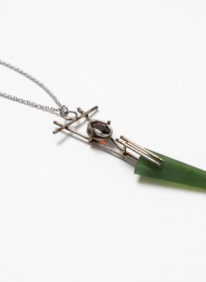 Garnet, Pounamu, Stainless Steel and Silver Necklace