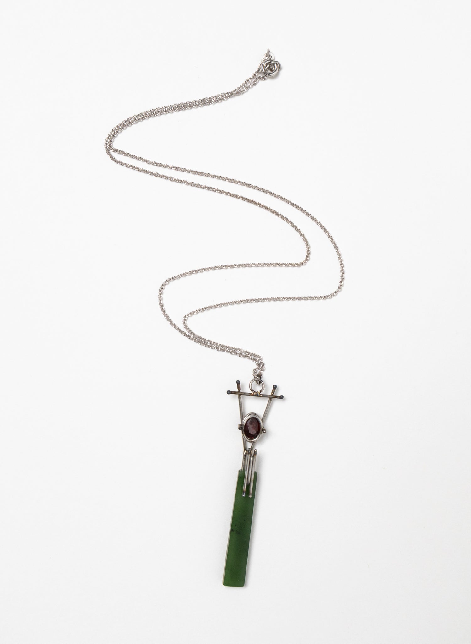 Garnet, Pounamu, Stainless Steel and Silver Necklace