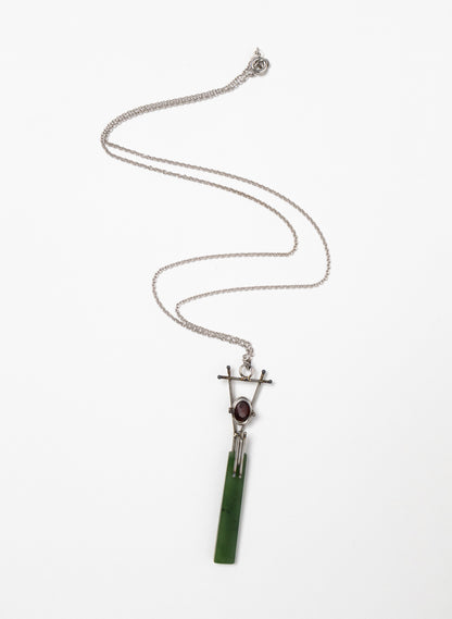 Garnet, Pounamu, Stainless Steel and Silver Necklace