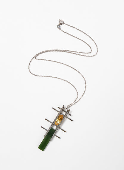 Citrine, Pounamu, Stainless Steel and Silver Necklace