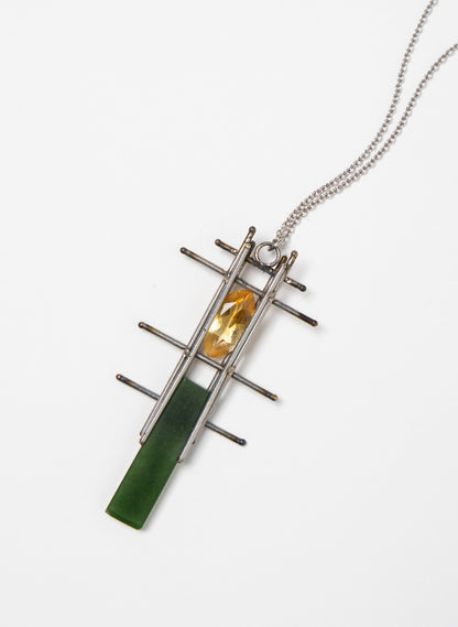 Citrine, Pounamu, Stainless Steel and Silver Necklace