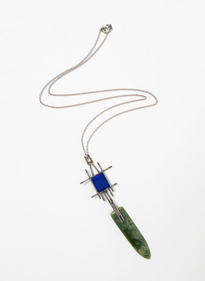 Lapis, Pounamu, Stainless Steel and Silver Necklace