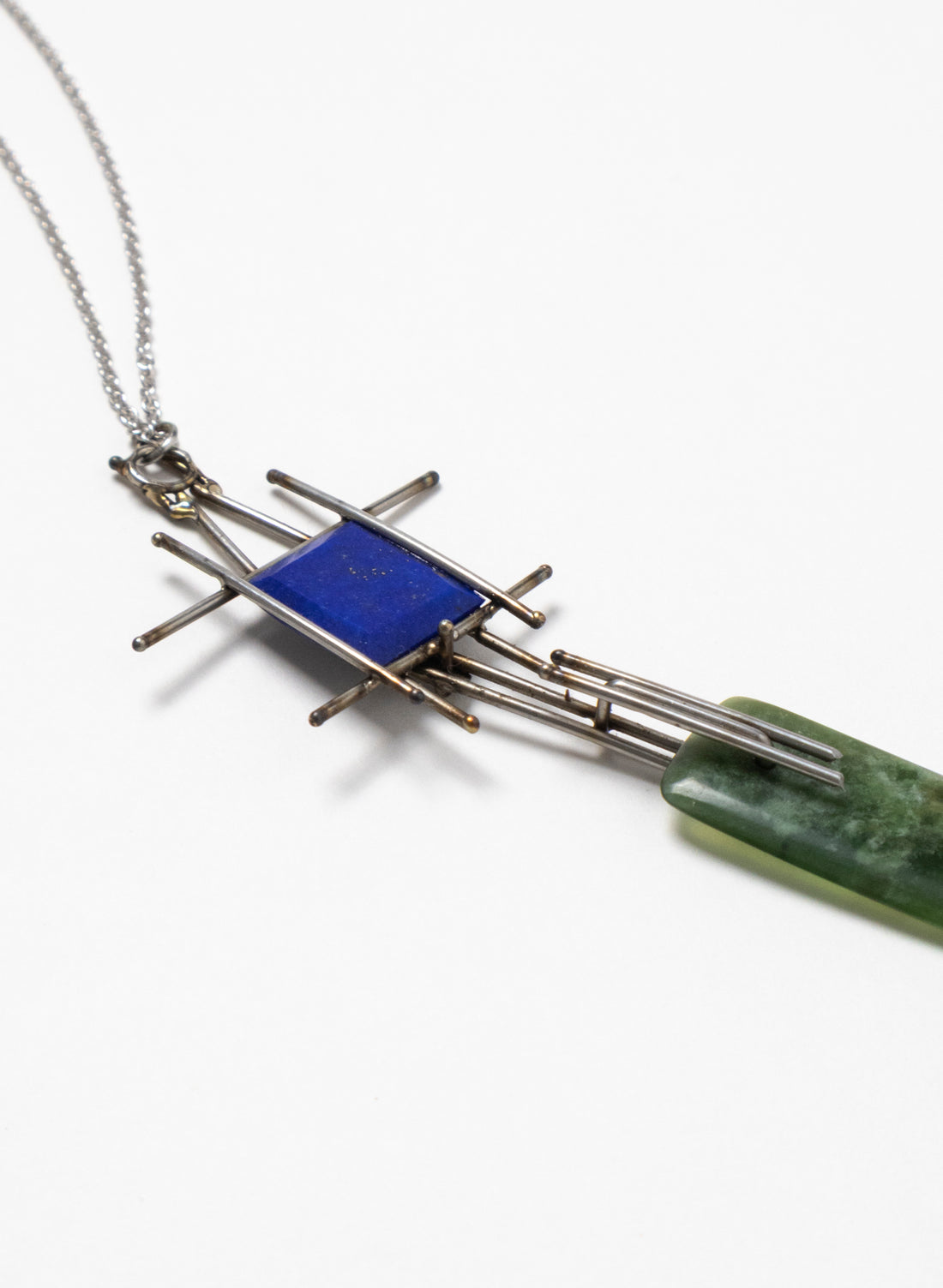 Lapis, Pounamu, Stainless Steel and Silver Necklace