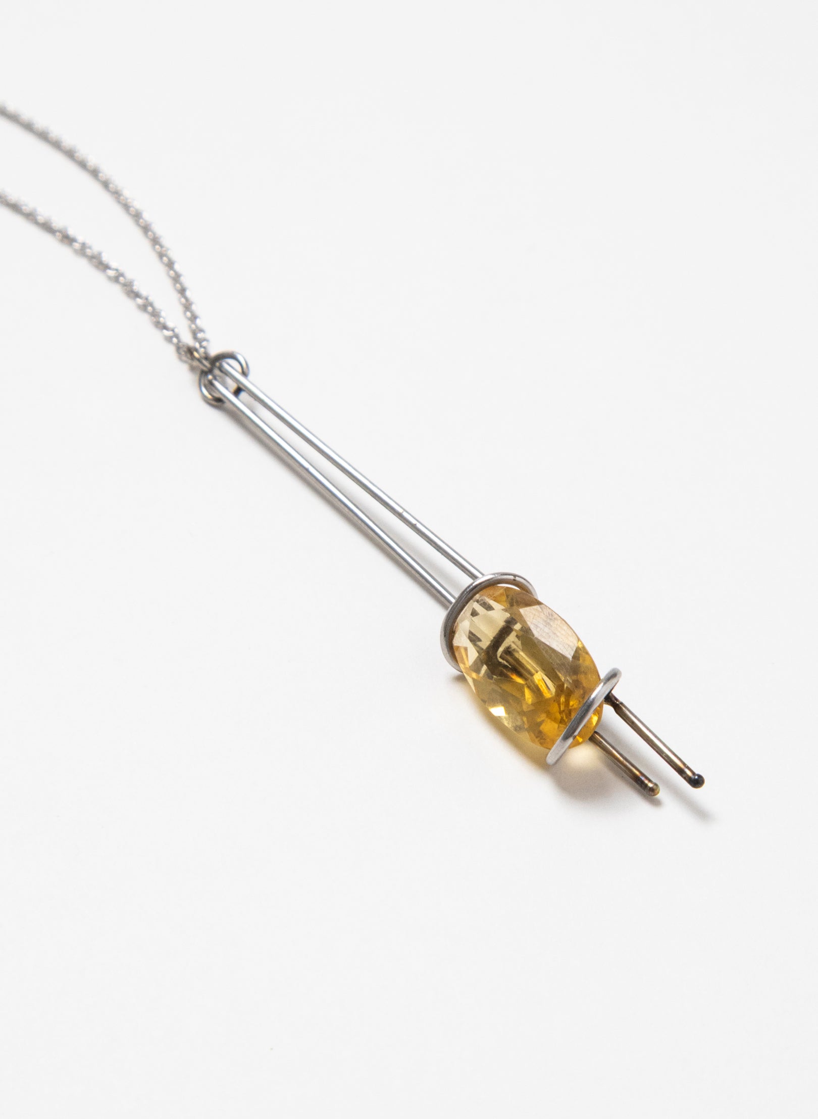 Citrine, Stainless Steel and Silver Necklace