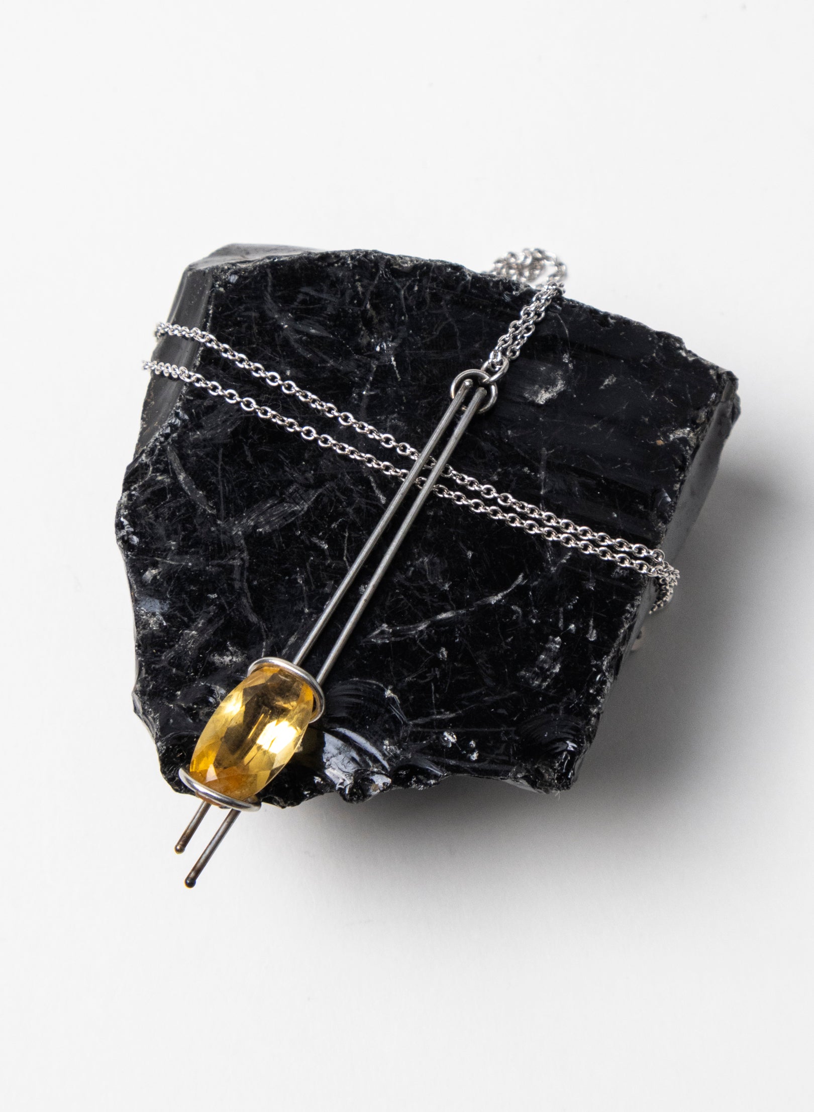Citrine, Stainless Steel and Silver Necklace