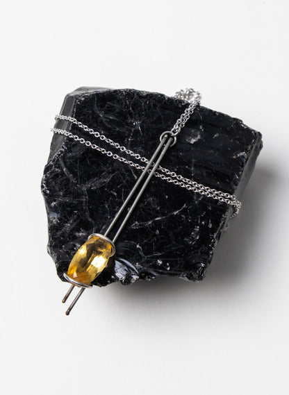 Citrine, Stainless Steel and Silver Necklace
