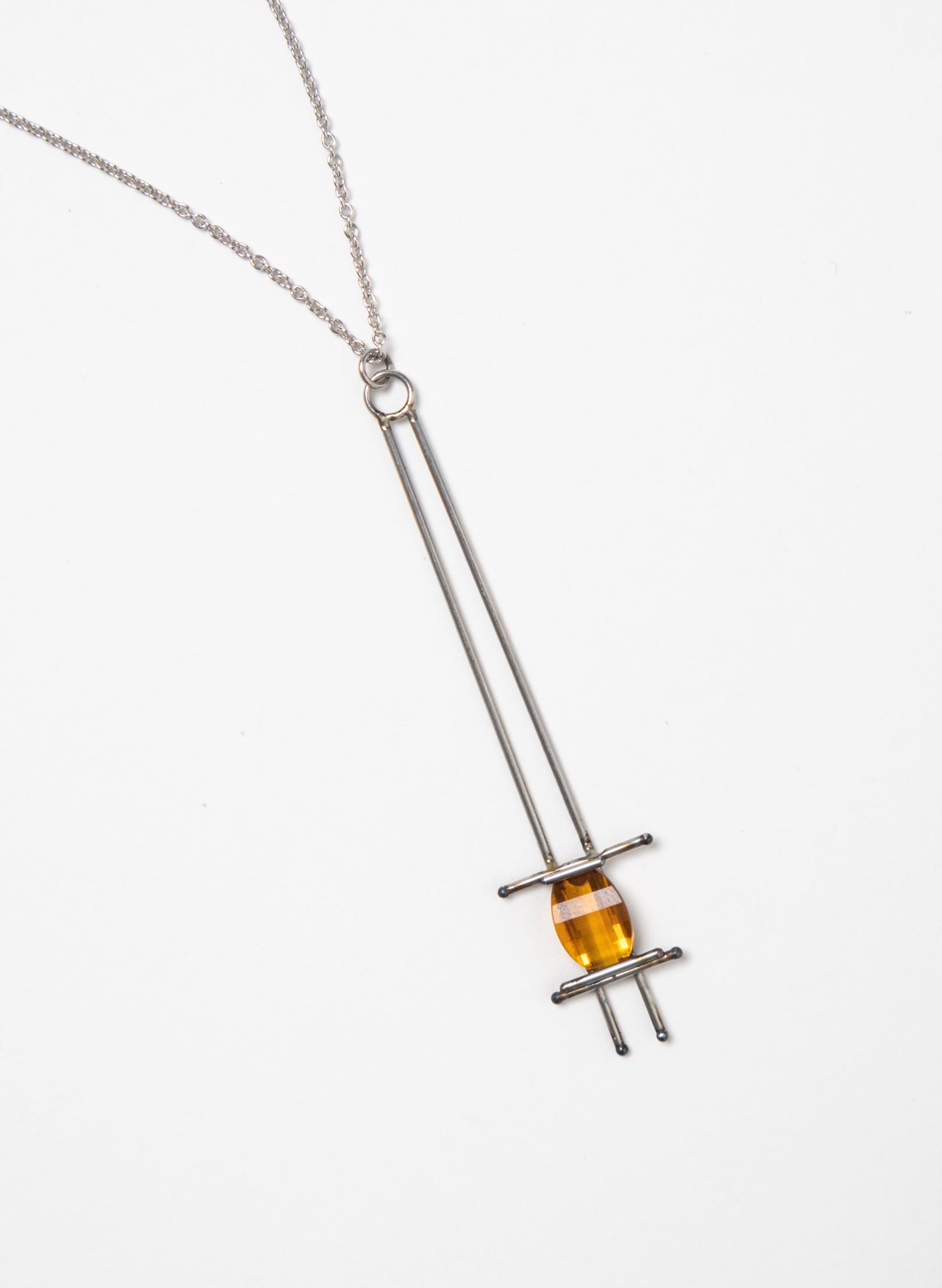 Citrine, Stainless Steel and Silver Necklace