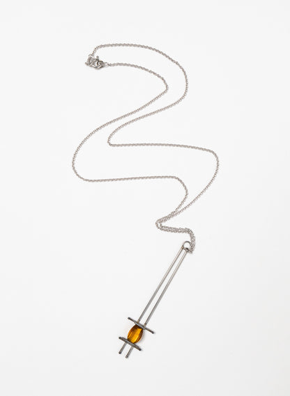 Citrine, Stainless Steel and Silver Necklace