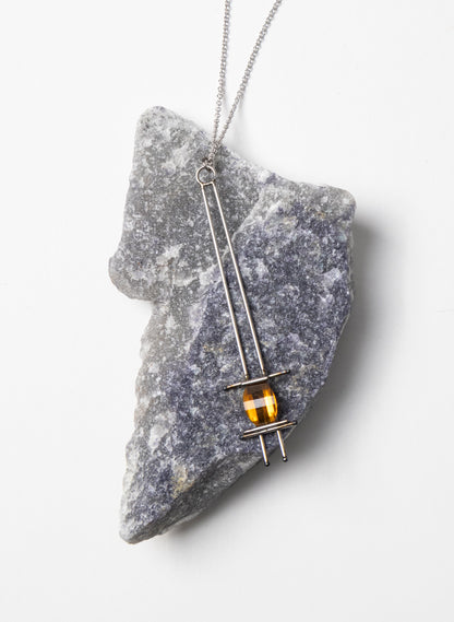 Citrine, Stainless Steel and Silver Necklace