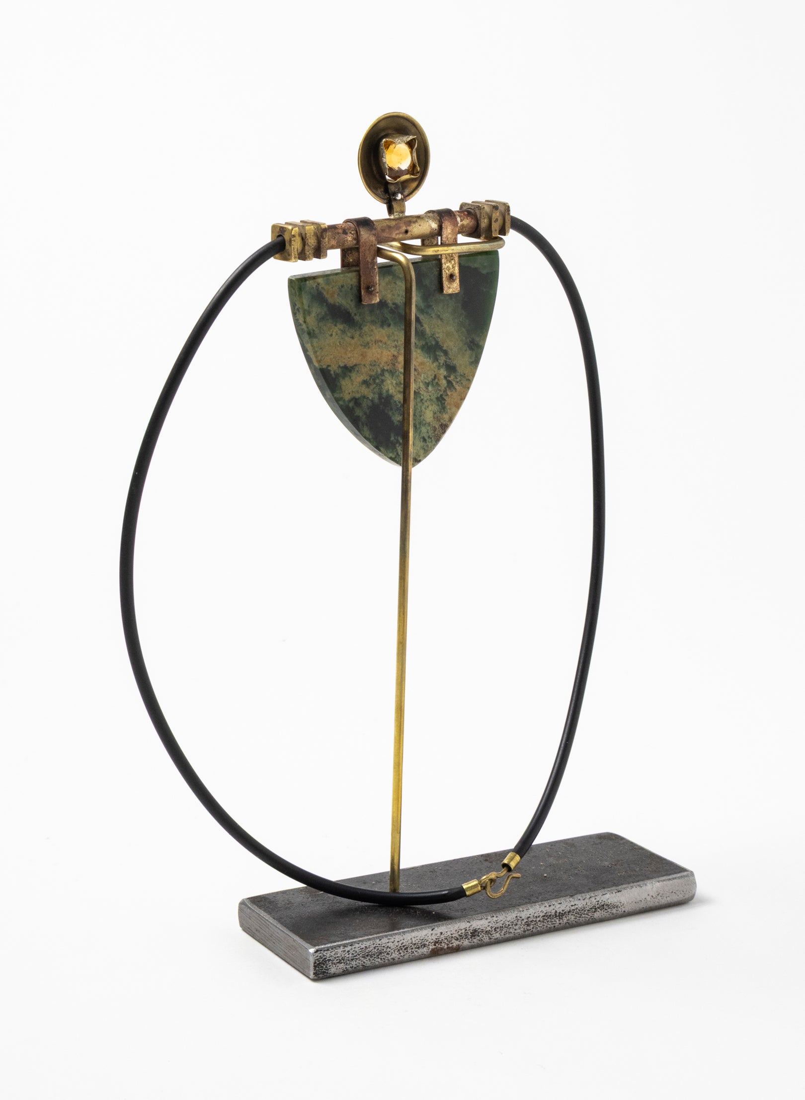 Citrine, Brass, Rubber and NZ Pounamu Necklace with Stand