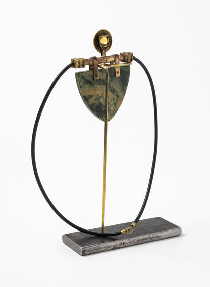 Citrine, Brass, Rubber and NZ Pounamu Necklace with Stand