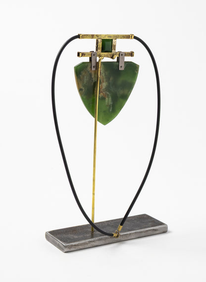 Brass, Rubber and NZ Pounamu Necklace with Stand