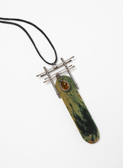 Citrine, Pounamu, Stainless Steel Necklace