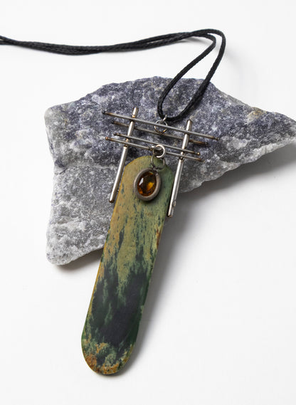 Citrine, Pounamu, Stainless Steel Necklace