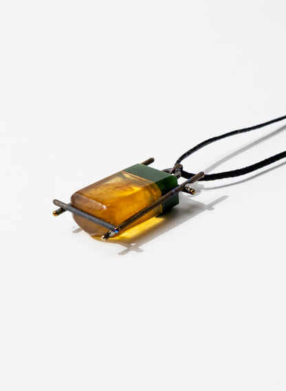 Titanium &amp; NZ Kauri Gum Pounamu Necklace