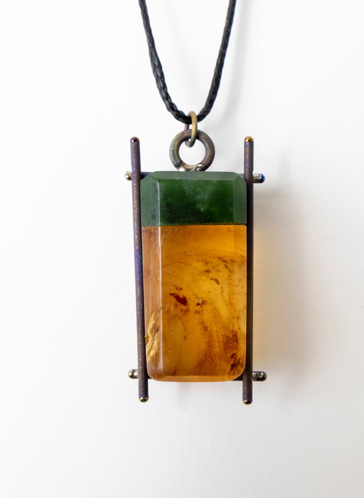 Titanium &amp; NZ Kauri Gum Pounamu Necklace