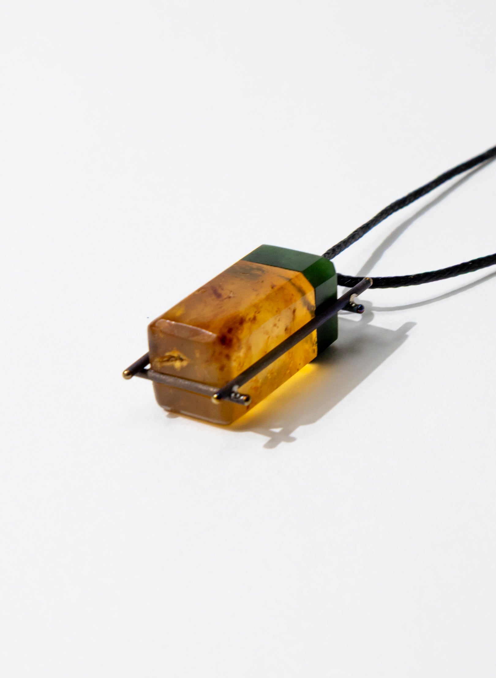 Titanium &amp; NZ Kauri Gum Pounamu Necklace