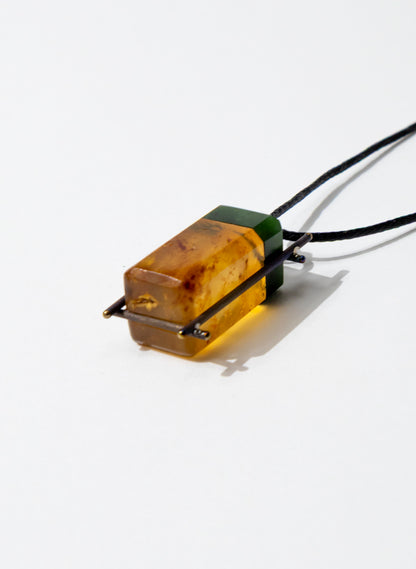 Titanium &amp; NZ Kauri Gum Pounamu Necklace