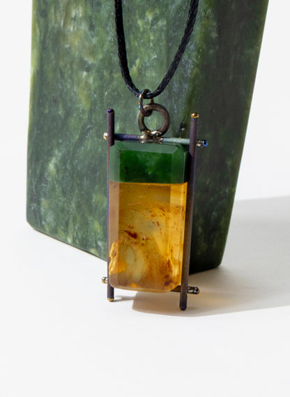 Titanium &amp; NZ Kauri Gum Pounamu Necklace