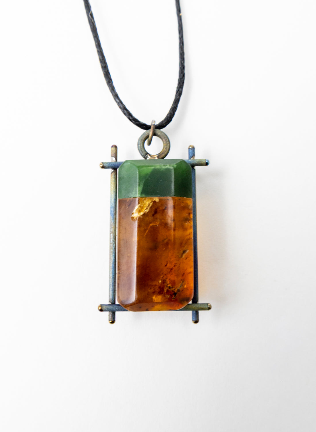 Titanium &amp; NZ Kauri Gum Pounamu Necklace