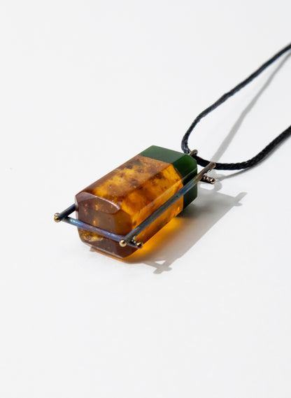 Titanium &amp; NZ Kauri Gum Pounamu Necklace