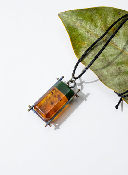 Titanium &amp; NZ Kauri Gum Pounamu Necklace