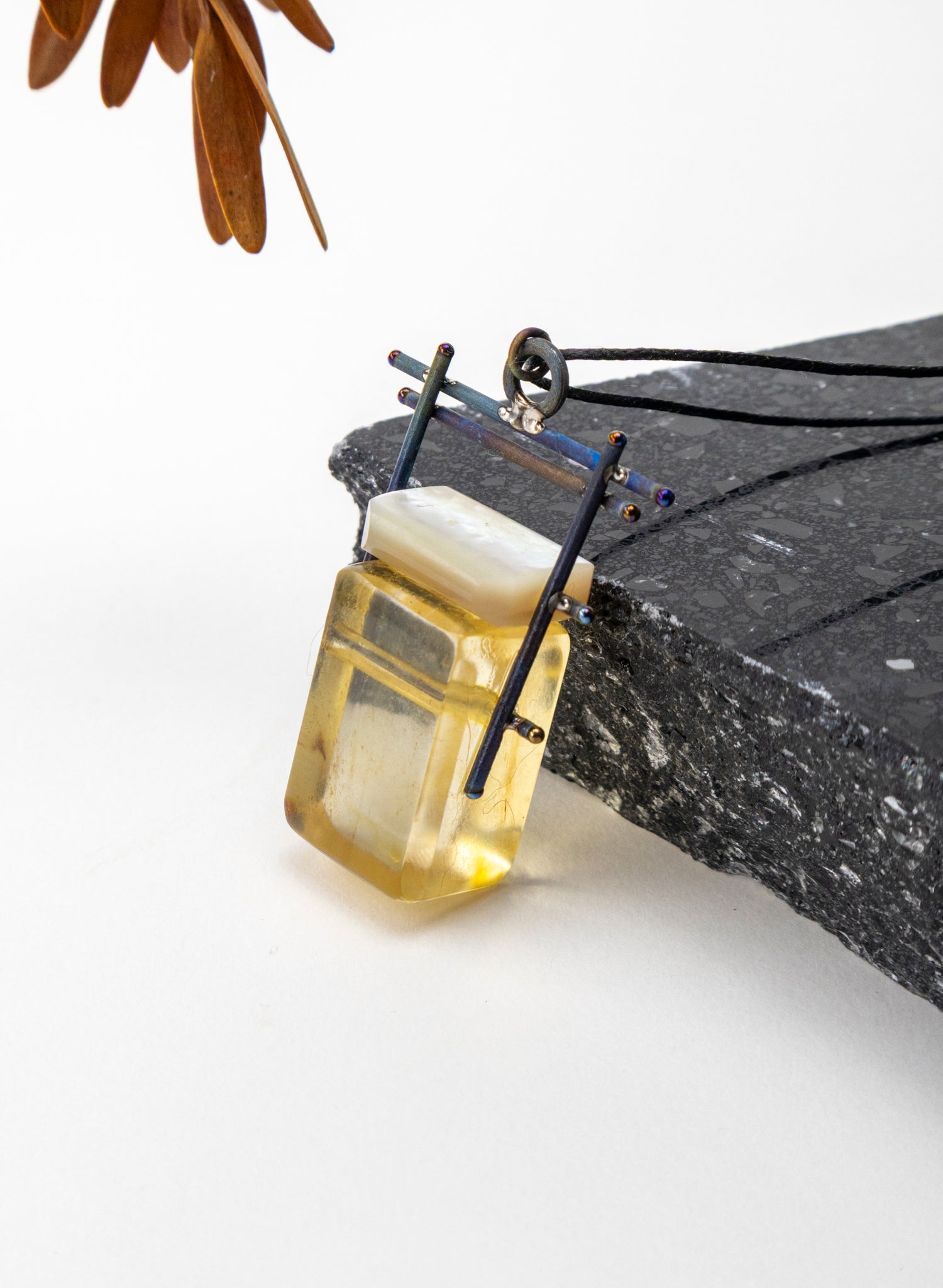 Mother of Pearl, NZ Kauri Gum Necklace