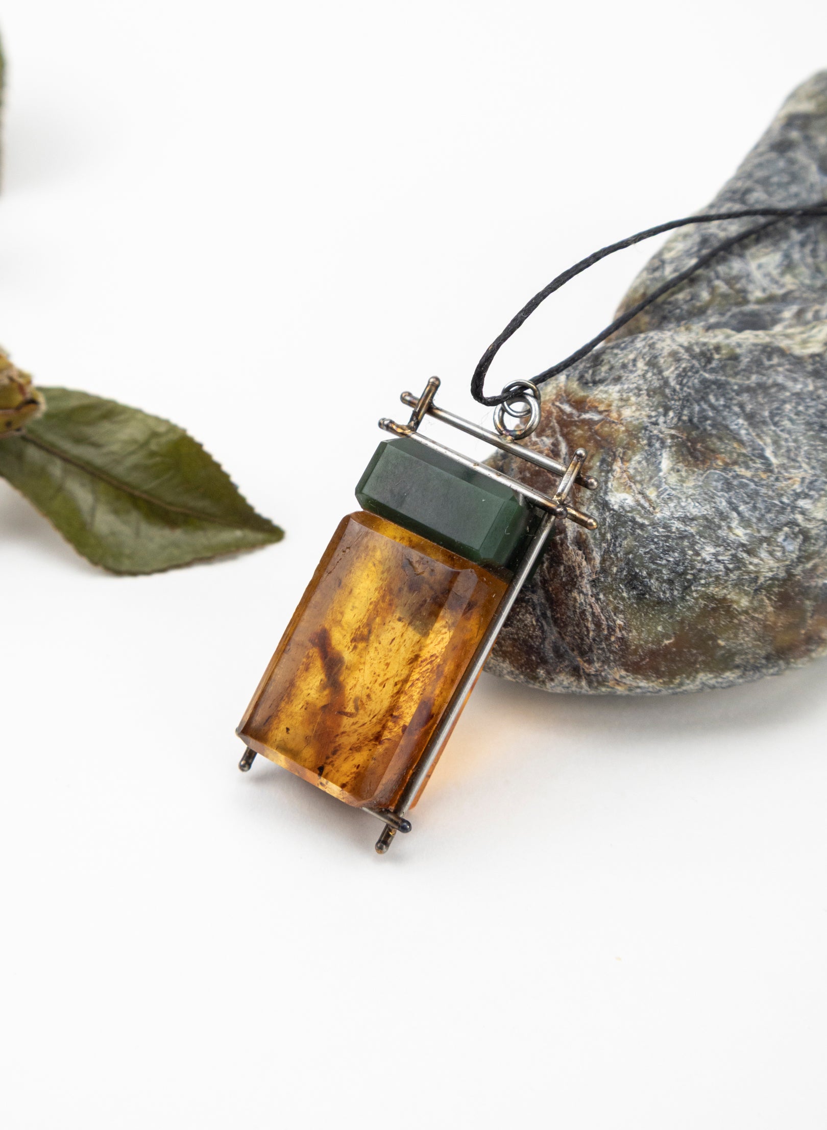Pounamu and NZ Kauri Gum Necklace