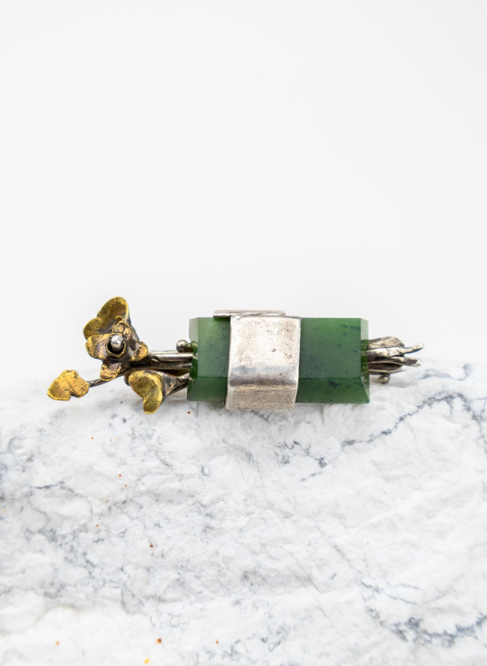 Pounamu, Silver and Gold Brooch