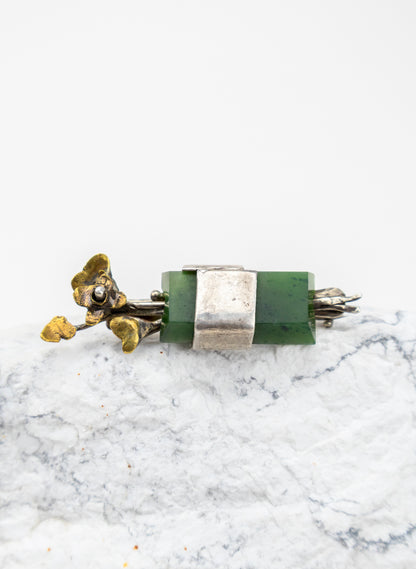 Pounamu, Silver and Gold Brooch