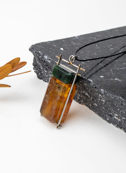 Pounamu and NZ Kauri Gum Necklace