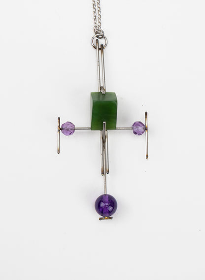 Pounamu, Amethyst Stainless Steel Necklace