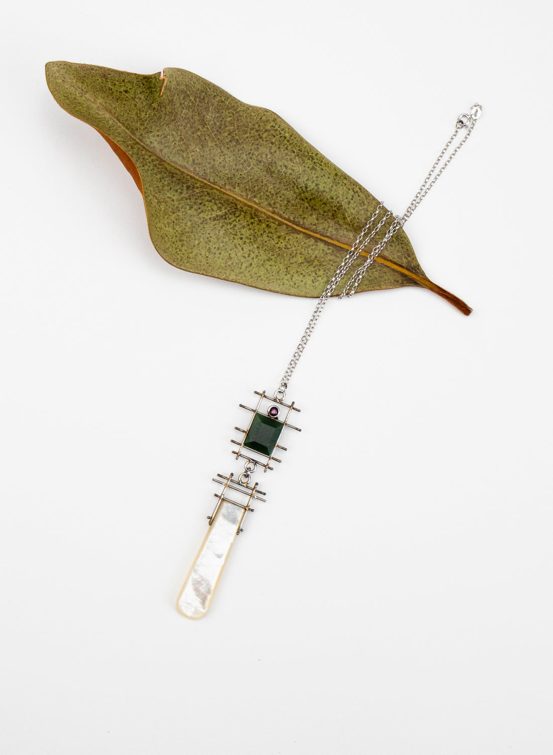 Ruby, Mother of Pearl Stainless Steel Necklace