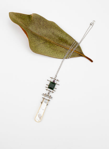 Ruby, Mother of Pearl Stainless Steel Necklace