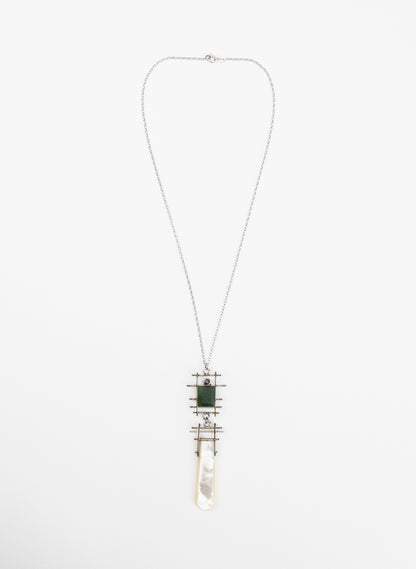 Ruby, Mother of Pearl Stainless Steel Necklace