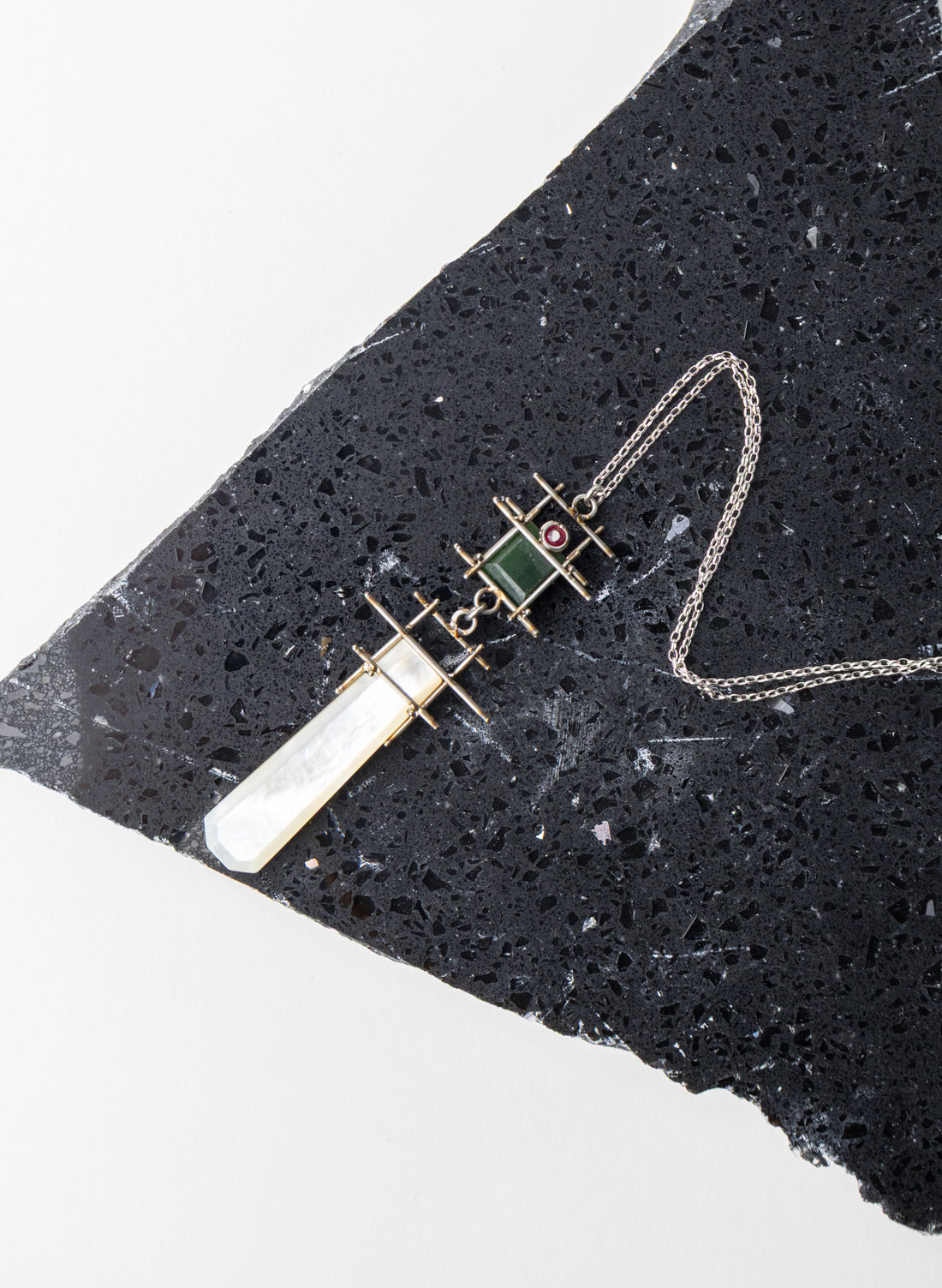 Ruby, Mother of Pearl Stainless Steel Necklace