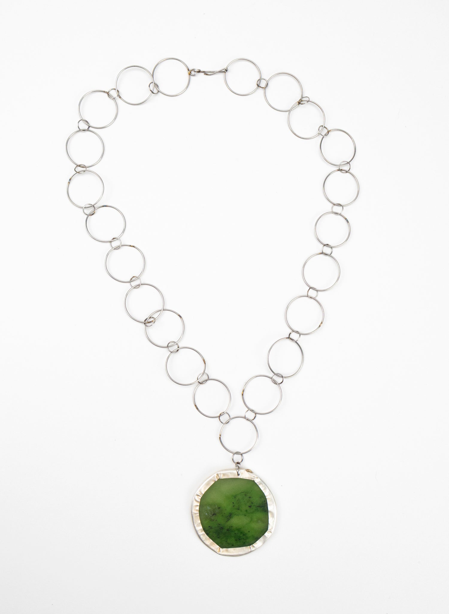 NZ Jade Pounamu, Fine Silver and Stainless Steel Necklace