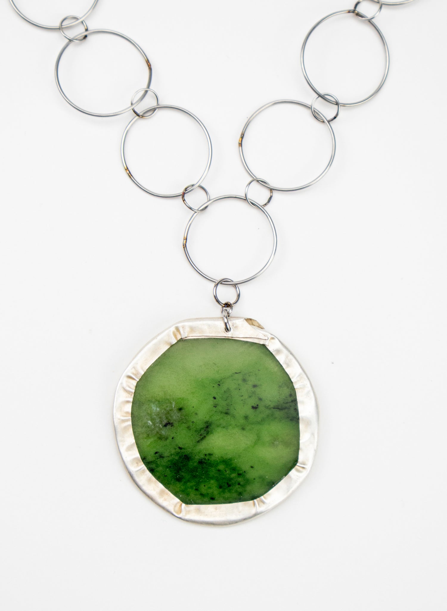 NZ Jade Pounamu, Fine Silver and Stainless Steel Necklace