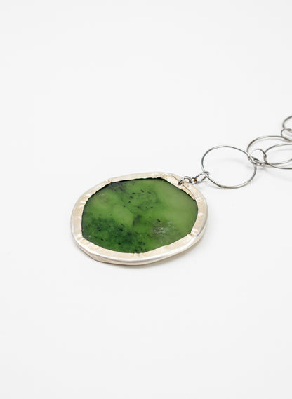 NZ Jade Pounamu, Fine Silver and Stainless Steel Necklace