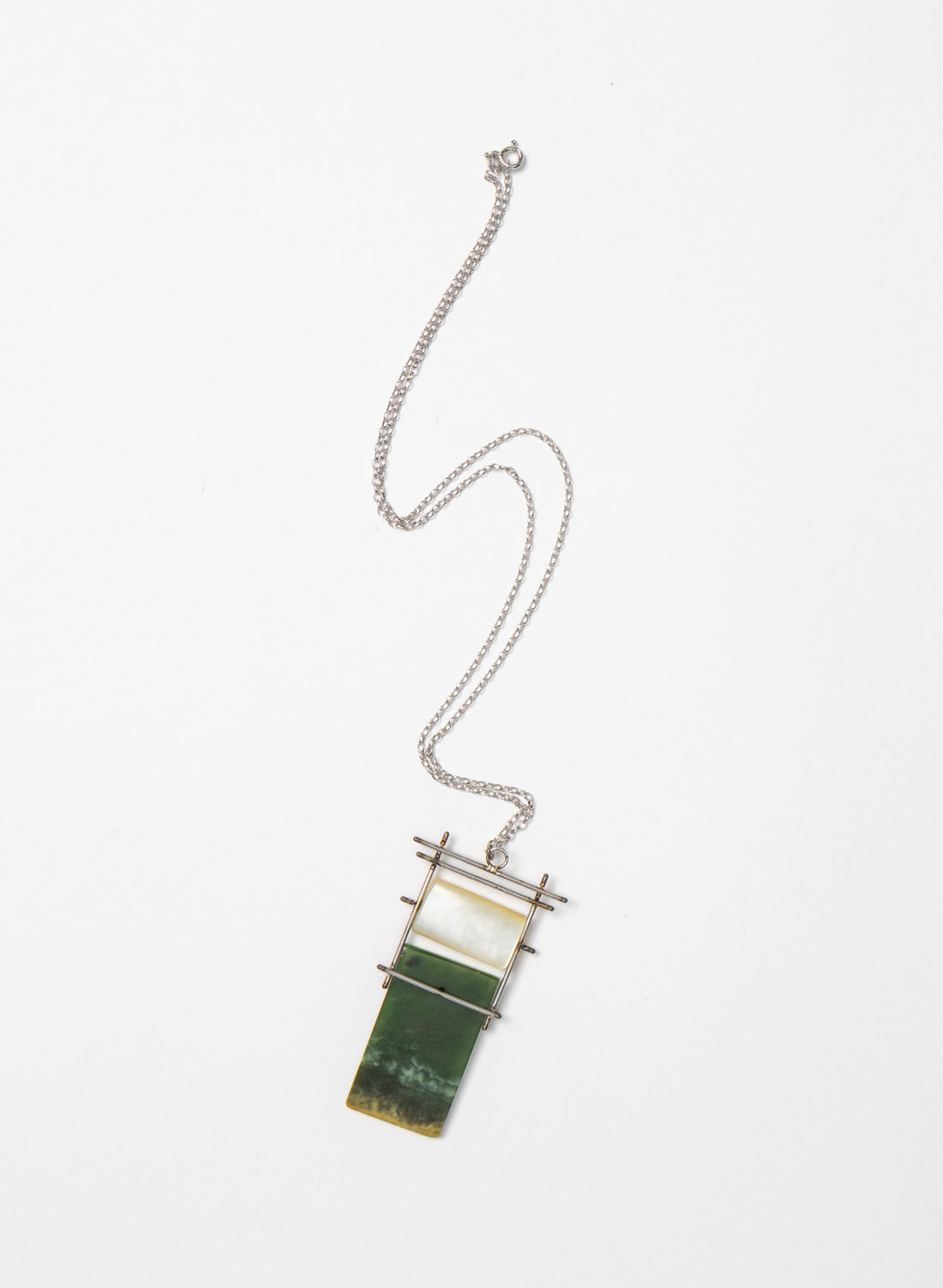 NZ Pounamu, Titanium and Mother Of Pearl Necklace