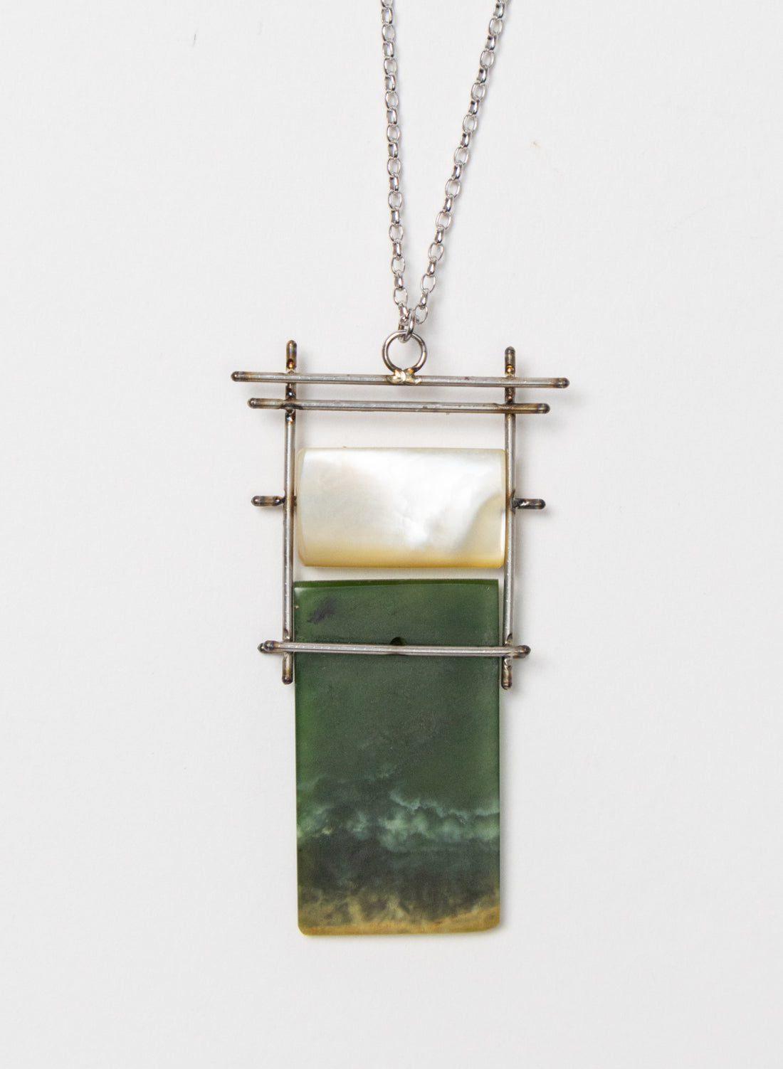 NZ Pounamu, Titanium and Mother Of Pearl Necklace