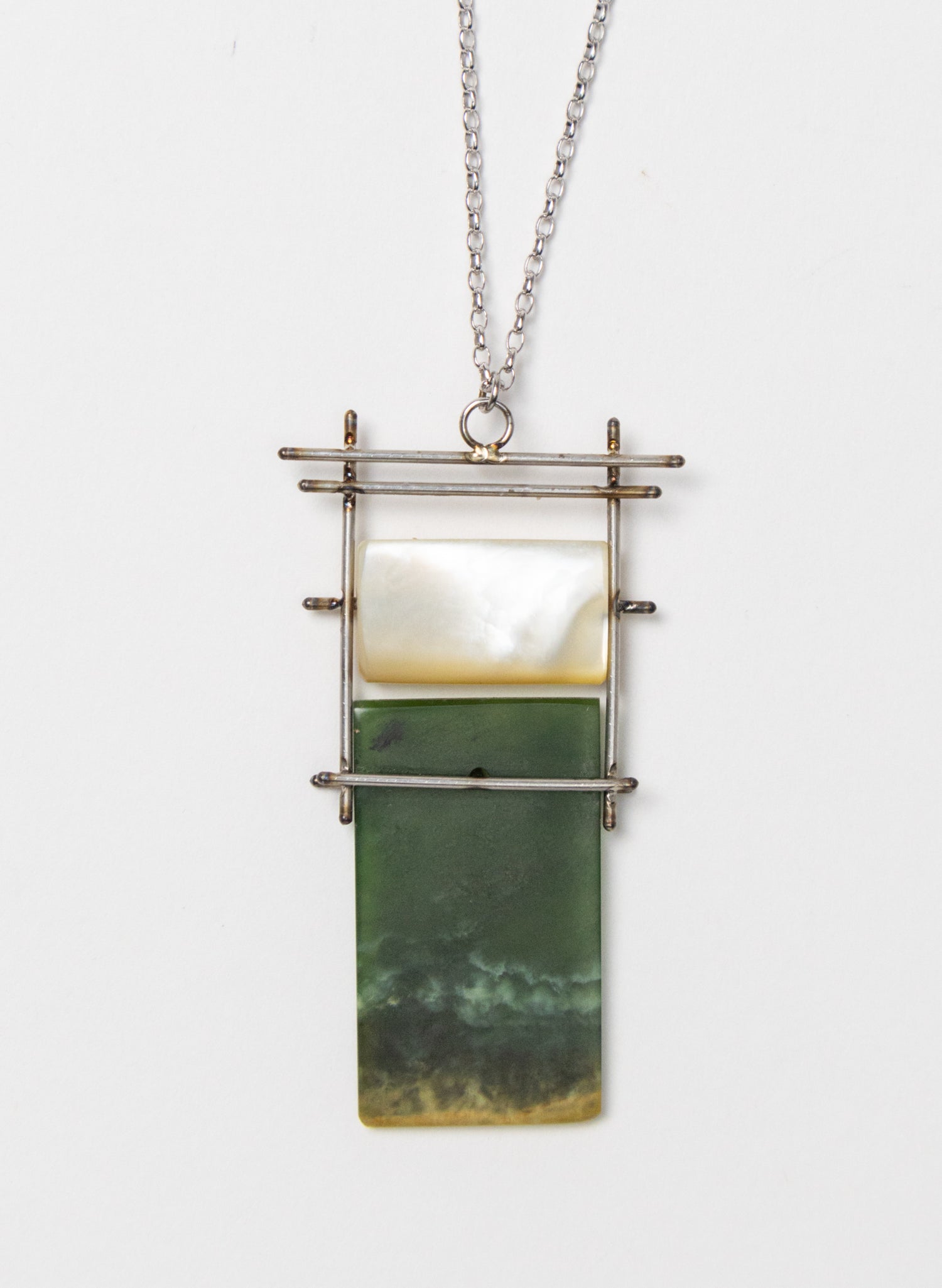 NZ Pounamu, Titanium and Mother Of Pearl Necklace