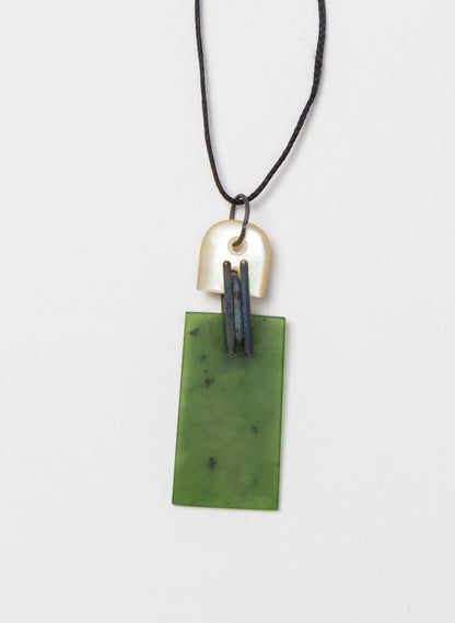 NZ Pounamu, Titanium and Mother Of Pearl Necklace